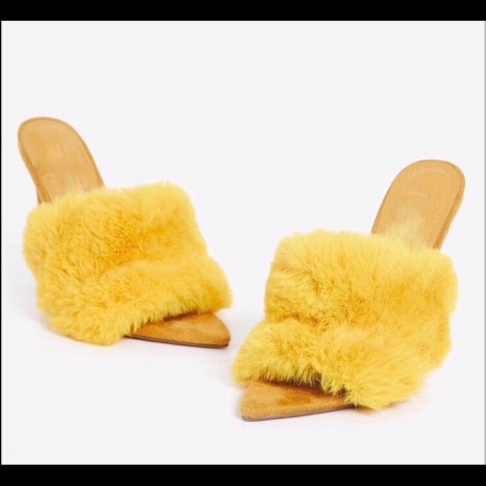 Yellow Mule (faux fur) heels